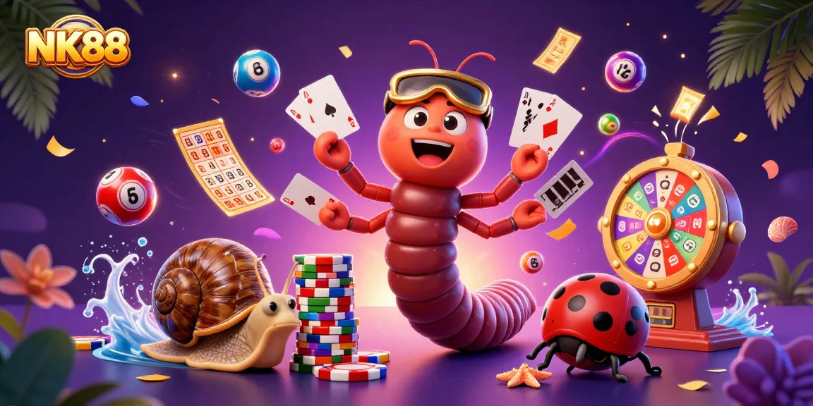 Experience thrilling gameplay at NK88 with dynamic lottery and casino elements, including vibrant decorations.