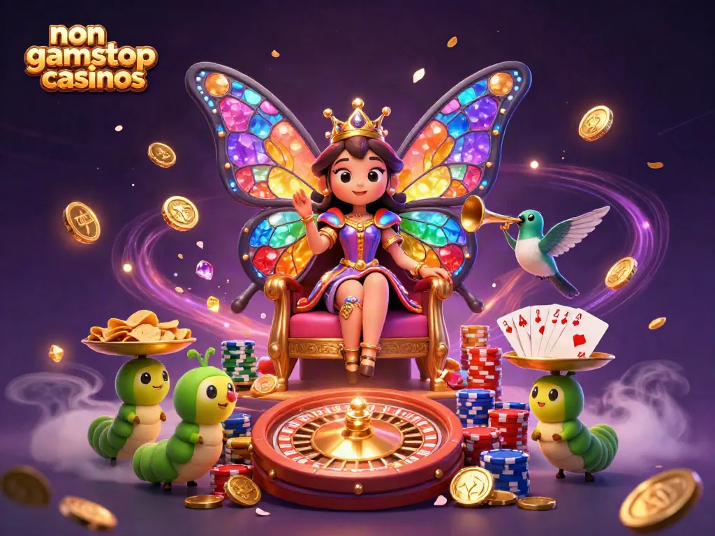 Experience thrilling gameplay at non gamstop casinos with a vibrant 3D illustration of a magical casino scene.