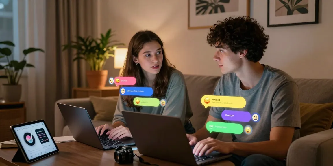 Engaging in a sex chat AI conversation within a cozy modern living room setting.