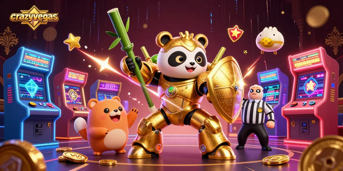 Experience the thrill of gaming with crazyvegas' vibrant casino illustration featuring a golden panda and dynamic gaming elements.