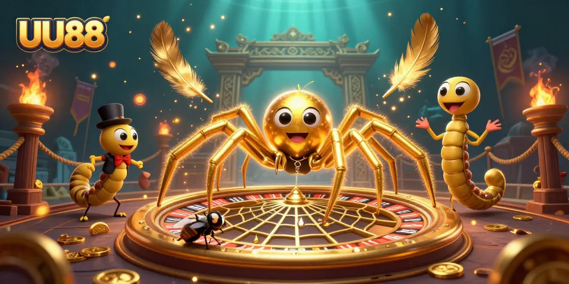 Experience the thrill of UU88 with a golden roulette wheel themed 3D illustration full of action and excitement.