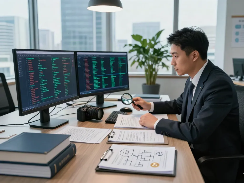 Cryptocurrency fraud investigation analysis in a professional office setting