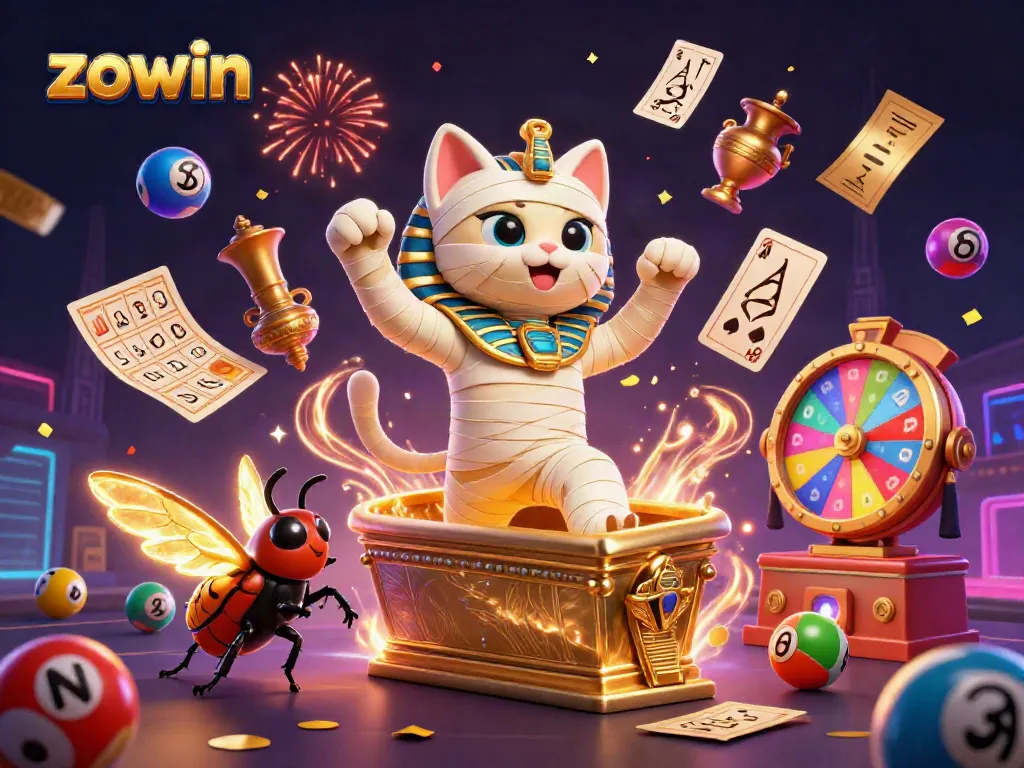 Experience the thrill of winning with Zowin's vibrant casino scene featuring dynamic lottery elements.