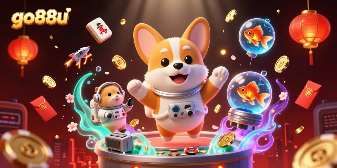 Engage with go88u as the 3D astronaut corgi navigates a vibrant casino in zero gravity.