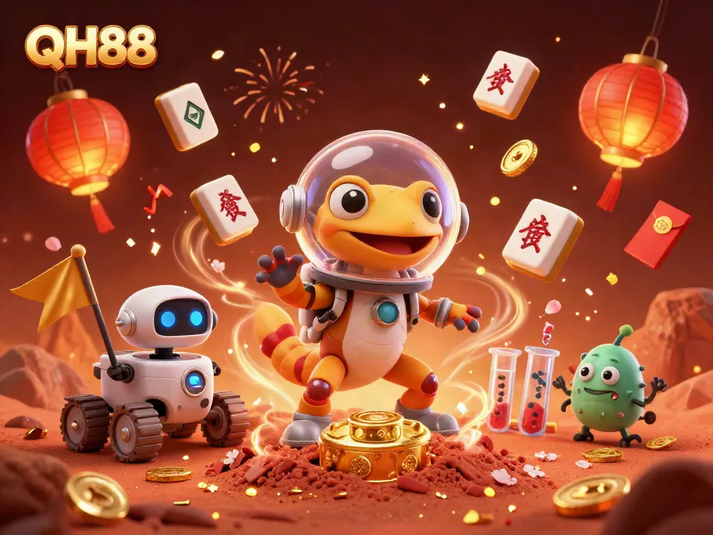 Experience the excitement of QH88 in a vibrant Martian casino environment with golden treasures