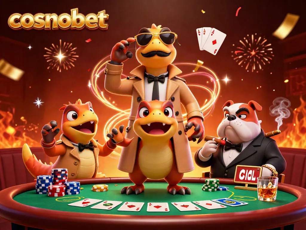 Experience fun at cosmobet Casino with playful raptors and vibrant poker elements.