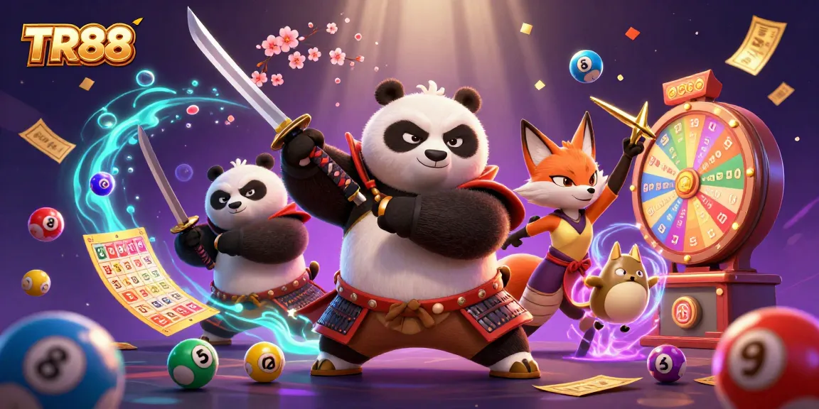 Experience immersive gameplay at TR88 with a dynamic scene featuring samurai panda and ninja fox.