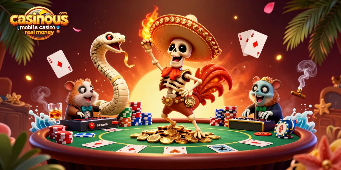 Experience casinous.com mobile casino real money with vibrant casino action illustrated.