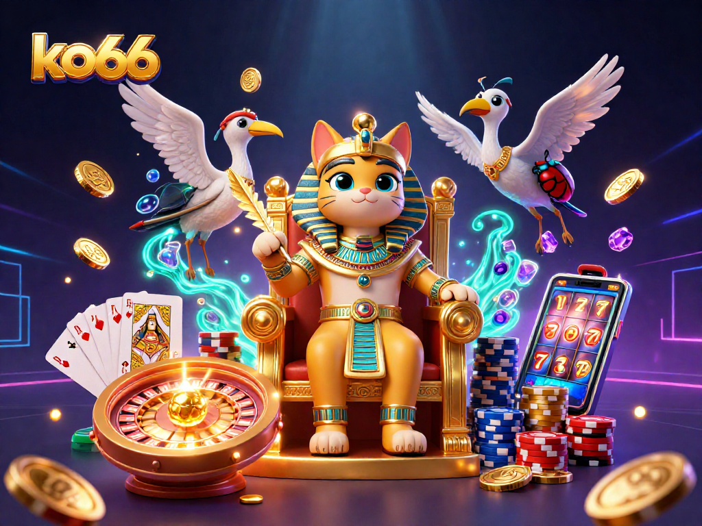 Experience the thrilling world of ko66 with a captivating pharaoh casino scene full of gems and golden coins.