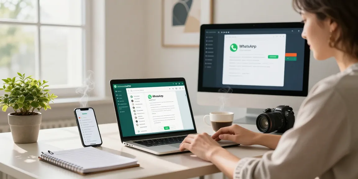 Professional using WhatsApp網頁版 in a modern workspace, promoting seamless communication in 2026.