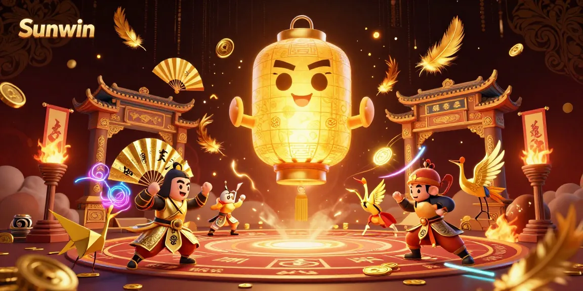 Engage with Sunwin at a luxurious casino filled with golden symbols and interactive game elements.