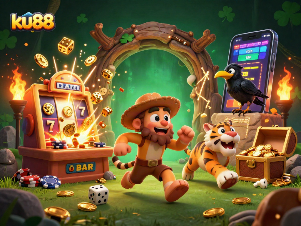 Experience the excitement of ku88 with a lively casino scene featuring vibrant characters and games.