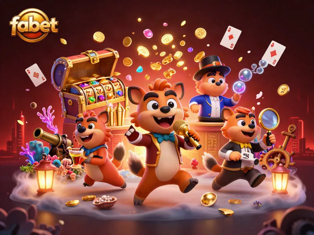 Experience fabet's lively casino atmosphere with hyenas engaging in fun activities.