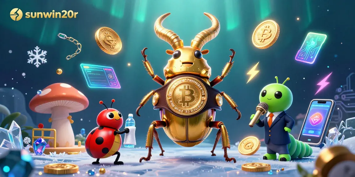 Win big with sunwin20r through vibrant 3D illustration featuring a golden stag beetle boxing champ.
